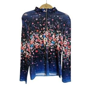 NWT Cegolfs Quarter Zip Long Sleeve Women Floral Top Large